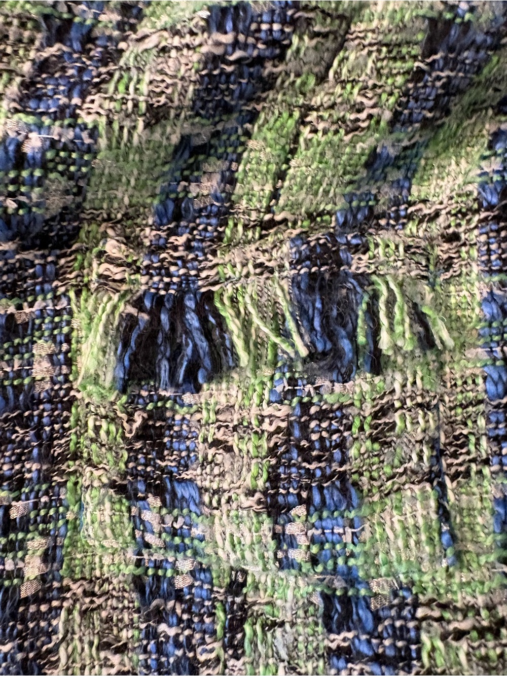 L'Agence Angelina Tweed Jacket Womens 8 Green Blue Plaid Excellent Fringe Trim - Picture 8 of 11